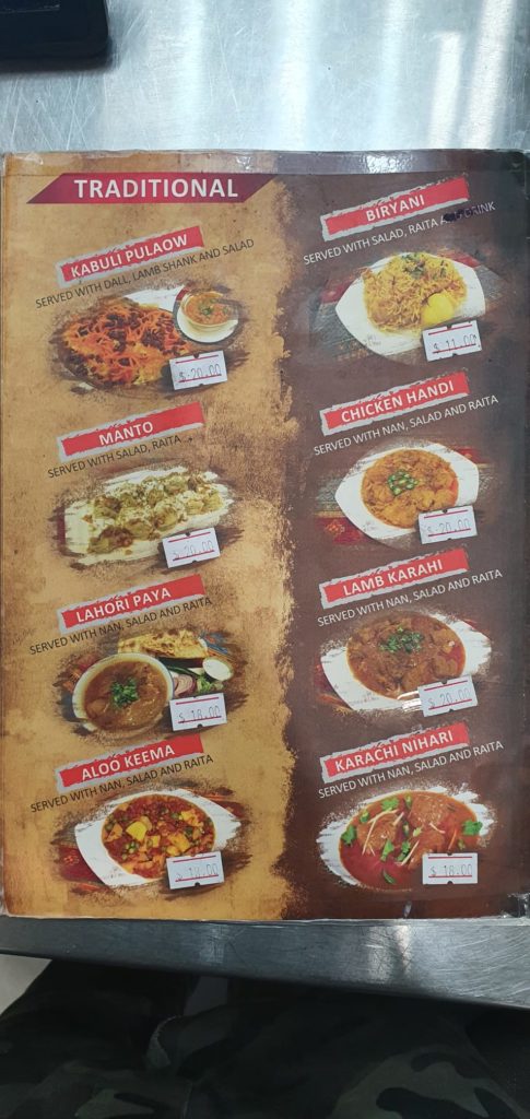 Prices of the menu 1