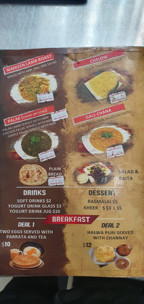 Prices of the menu